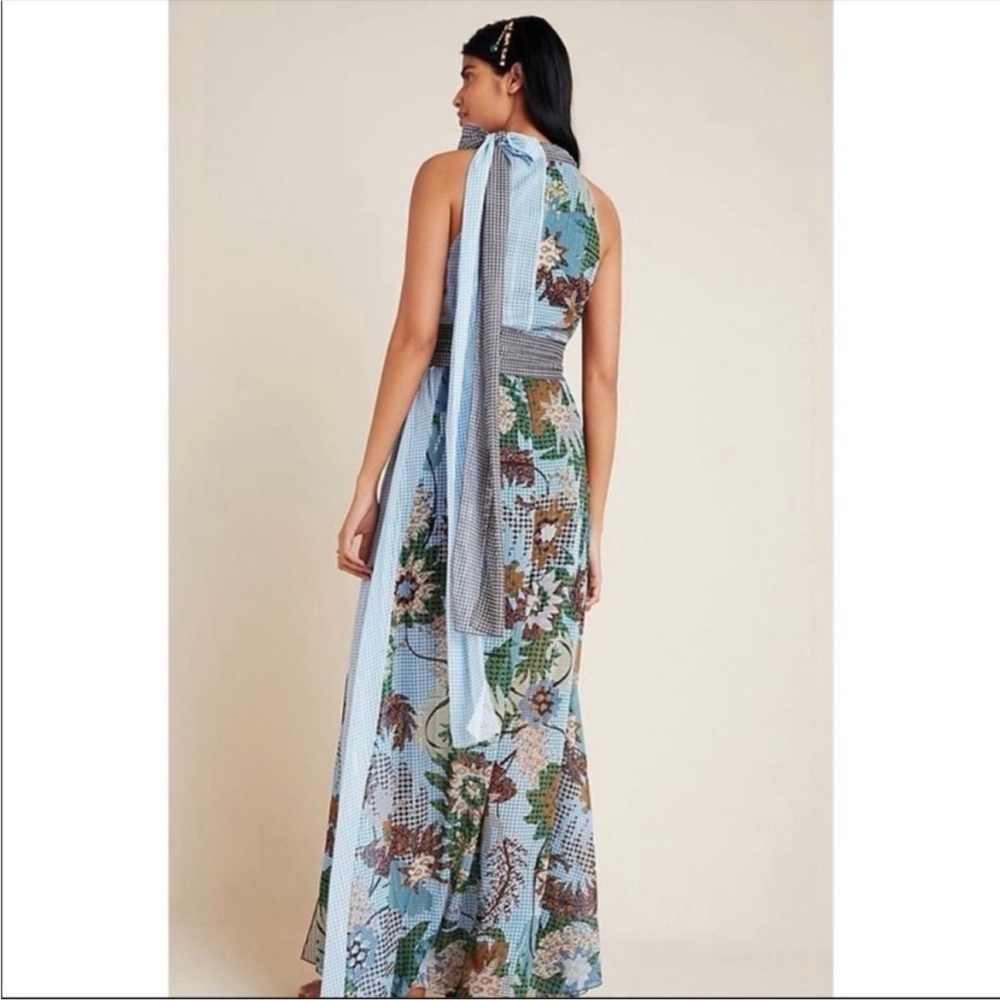 BHLDN Sachin & Babi Kimora Floral Metallic Halter Neck Maxi Dress Blue 2 NWT - Picture 8 of 10